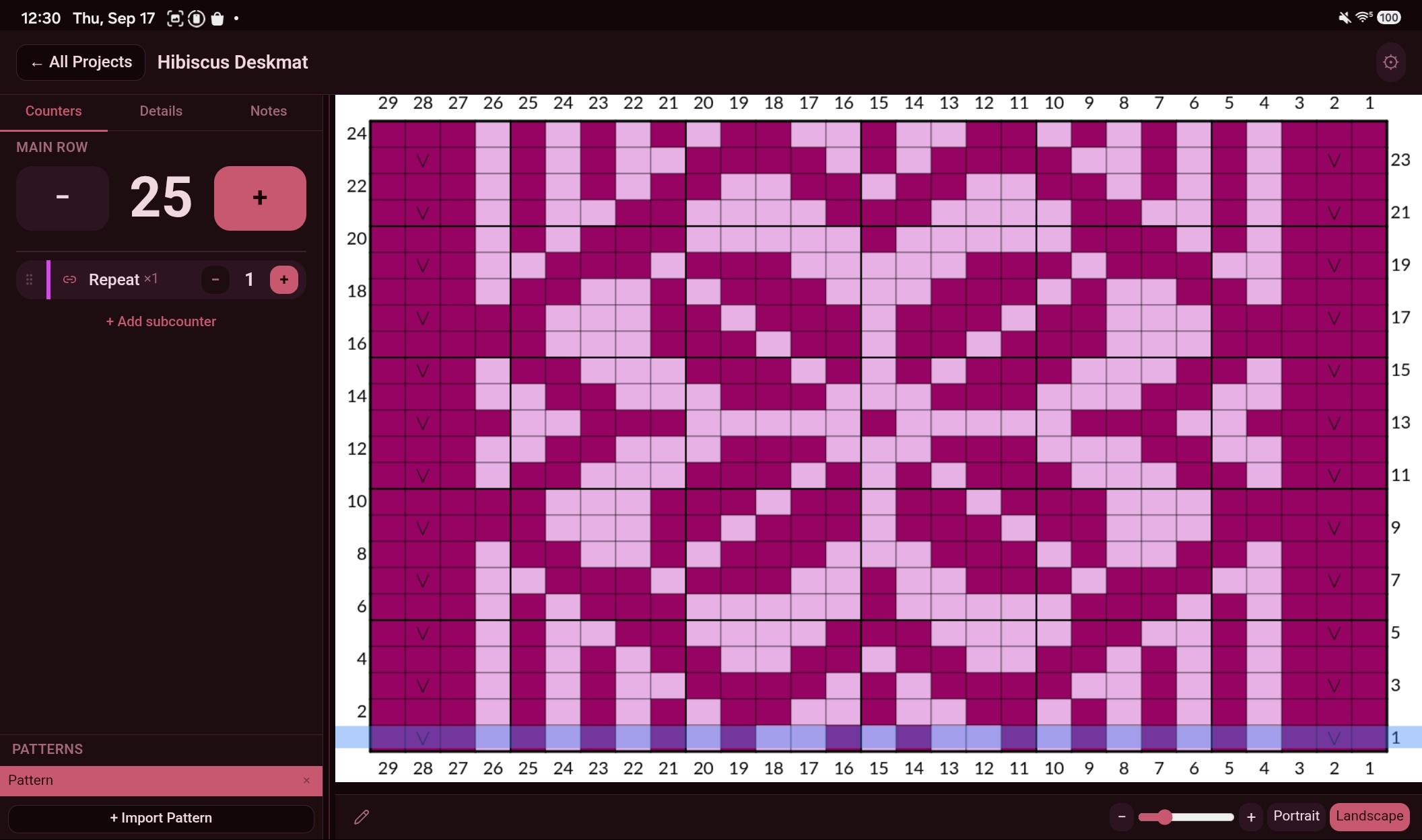 Landscape mode: Pattern and counter (Merlot theme)