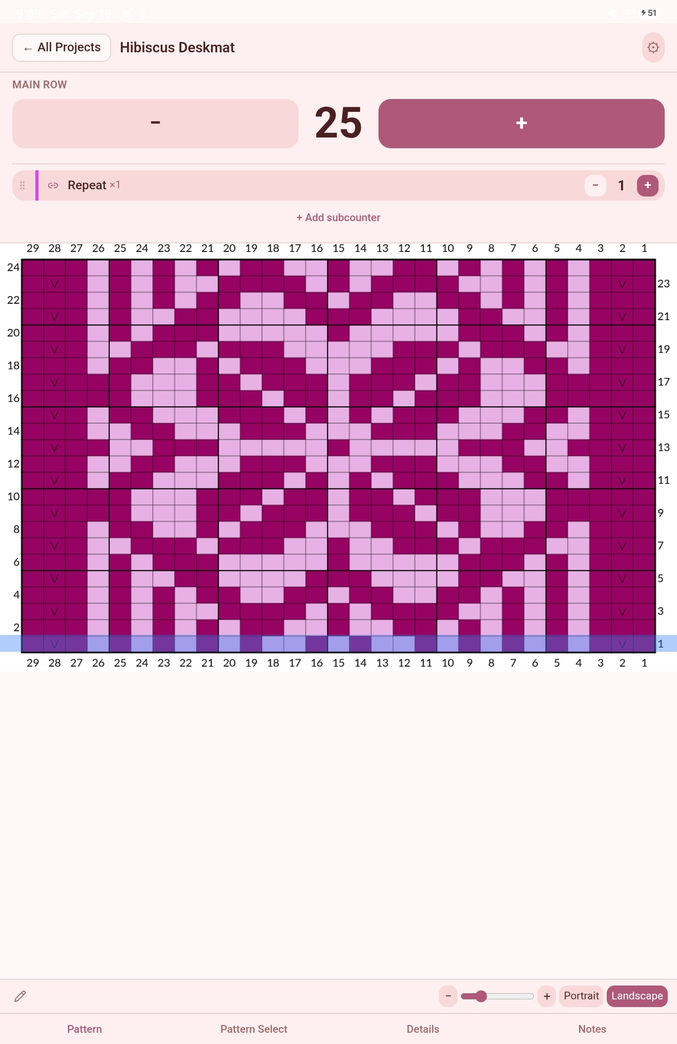 Portrait mode: Pattern and top counter (Rose Quartz theme)